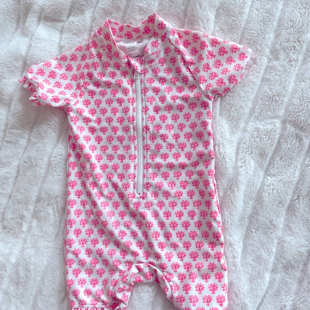 One piece, white and pink swim comfy sun protection
